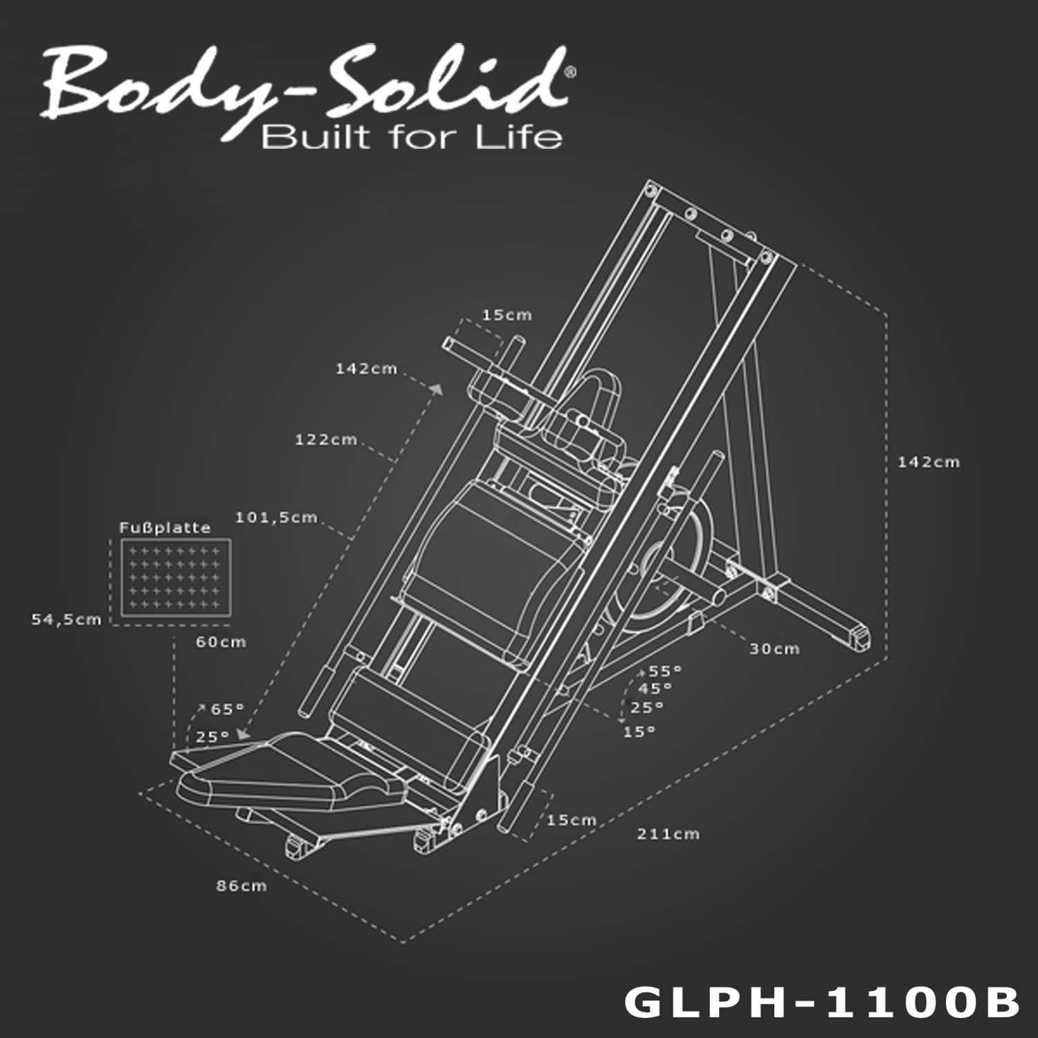 Body Solid Beinpresse und Hackenschmidt Maschine 45° GLPH-1100 Detail 06